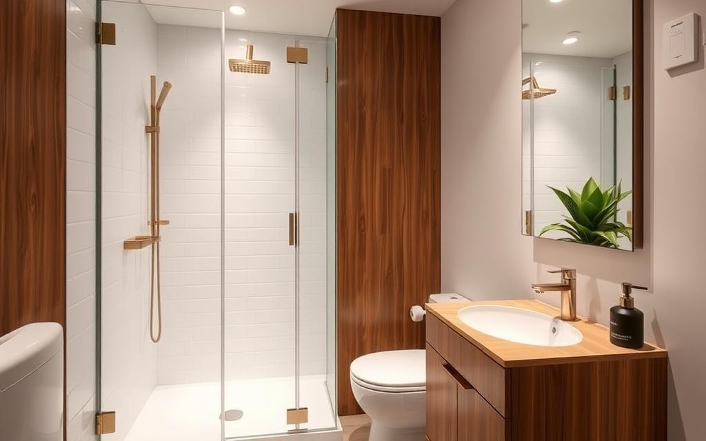 Newly renovated modern bathroom with walk-in shower
