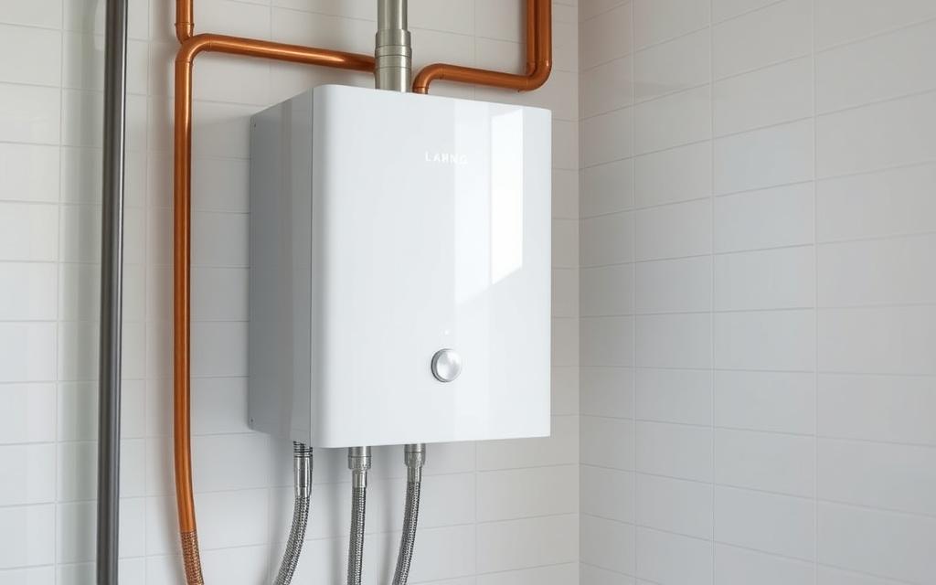 Wall-mounted tankless water heater after a clean installation